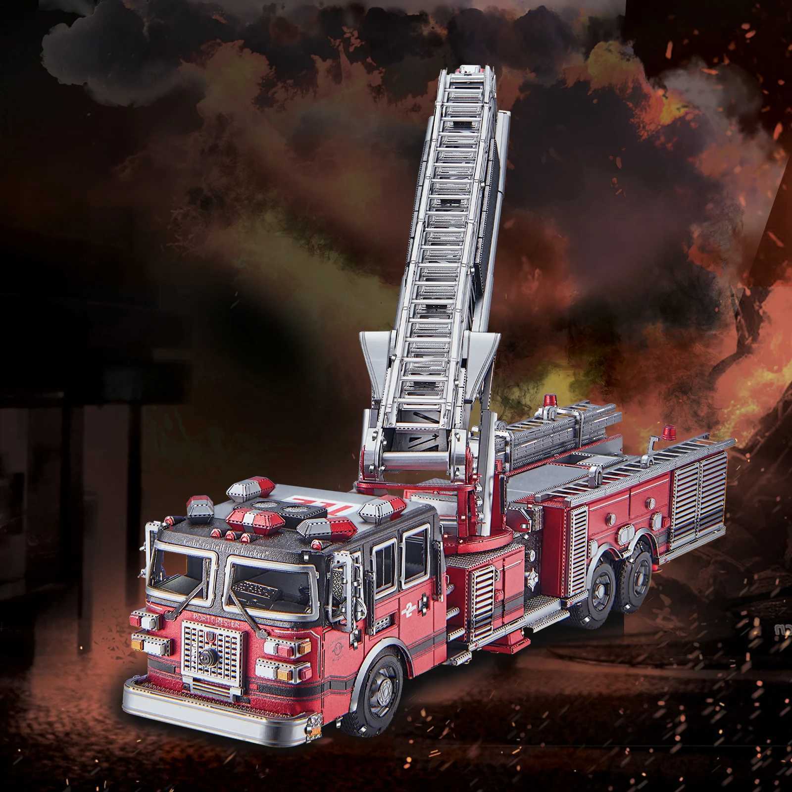 Piececool 3D Metal Puzzles Ladder Truck Assembly Model Kits Engineer Vehicle Collection Model DIY Jigsaw for Home Decor C251104