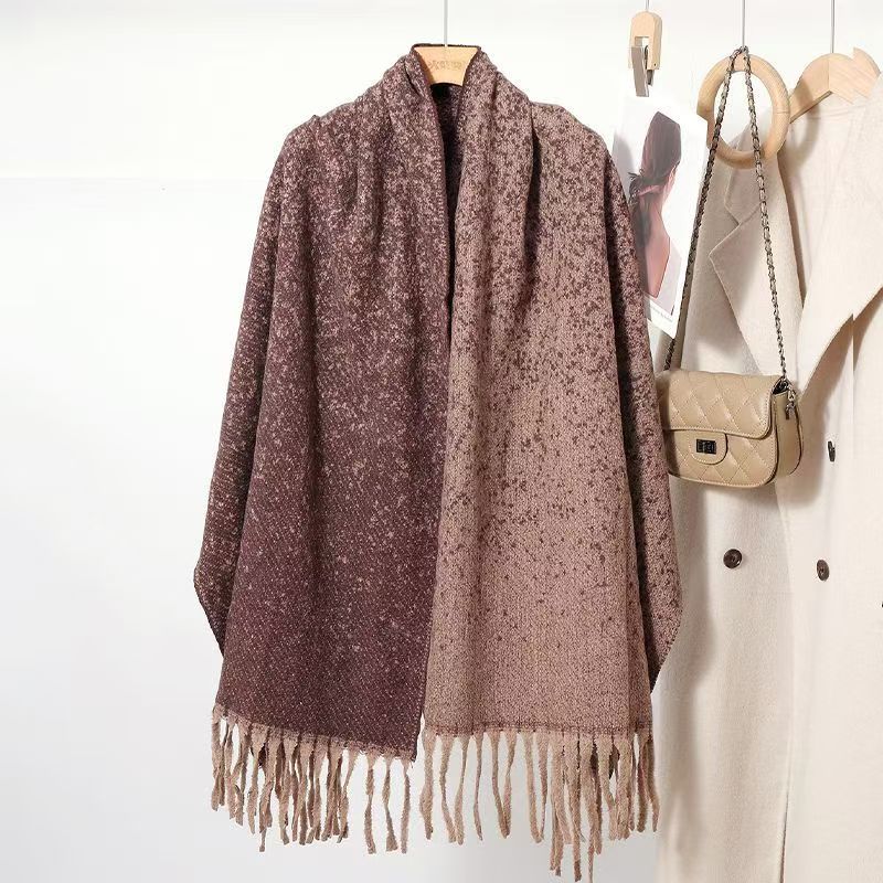 T414 autumn and winter warm scarf new style women's long shawl solid color long tassel neck Korean version skin-friendly