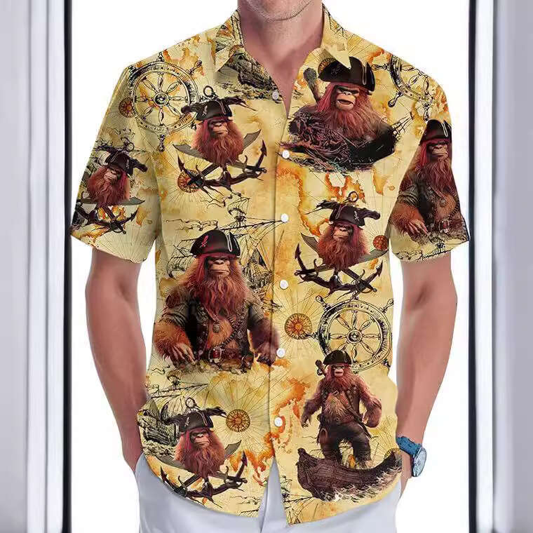 Summer plus size men's digital printed short sleeved shirt source manufacturer 2025 new casual versatile fashion clothing