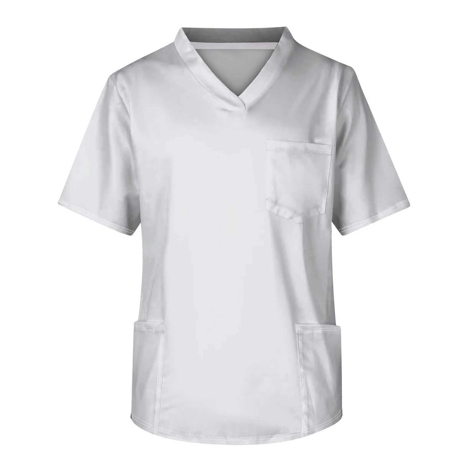 Summer Scrub Top Nursing Uniform Solid Color Short-Sleeve V-Neck Nursing Work T-Shirt With Pocket Hospital Pharmacy Work Suit W251104