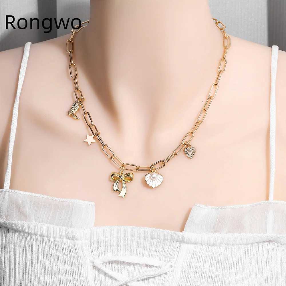 Exquisite Charms Pearl Pendant Necklace for Women Stainless Steel Gold Color Bow Charm Choker Conch Shell Fashion Jewelry GiftsXJ251104