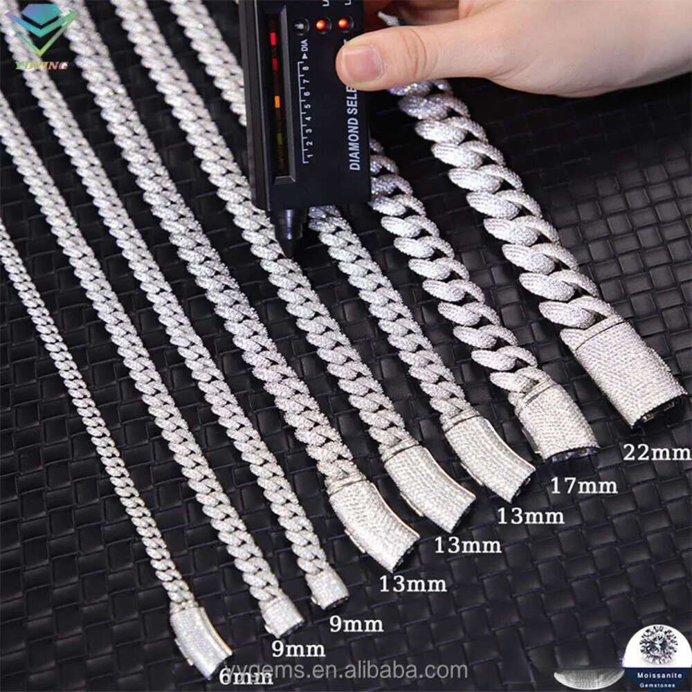 Hot-sale Iced Out 6mm-13mm Vvs Moissanite Dia Chain S Sterg Sier Cuban k for Men Hiphop Fine Jewlery Necklaces