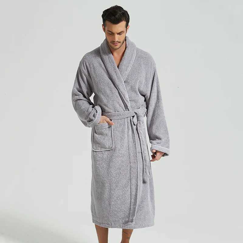 Mens Thick Cotton Bathrobe Kimono Warm Fleece Terry Sleepwear Long Robe Hotel Spa Long White Bath Robe Autumn C251104