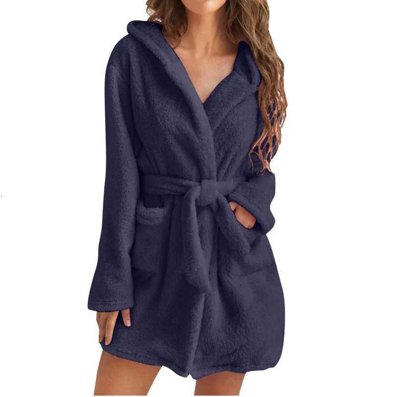 Winter Women Bath Robe Fluffy Plush Pyjamas Ladies Sexy Hooded Dressing Solid Color Gown Warm Bathrobe Female loungewear C251104