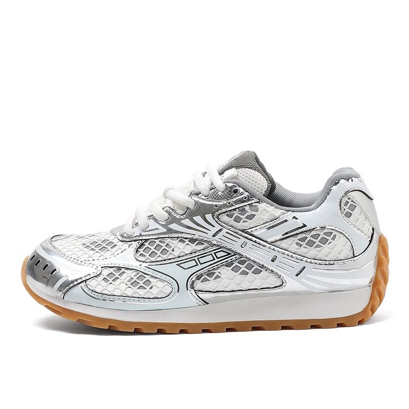 Women's Mesh Silver Chunky Sneakers 2025 Summer Style Internet Celebrity Thick-soled Sports Casual Shoes