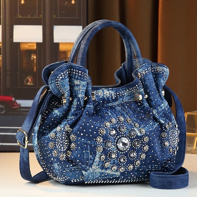 2025 New Fashion Denim Handheld Vegetable Basket Heavy Industry Versatile Wer Single Shoulder Diagonal Span Bag Trend