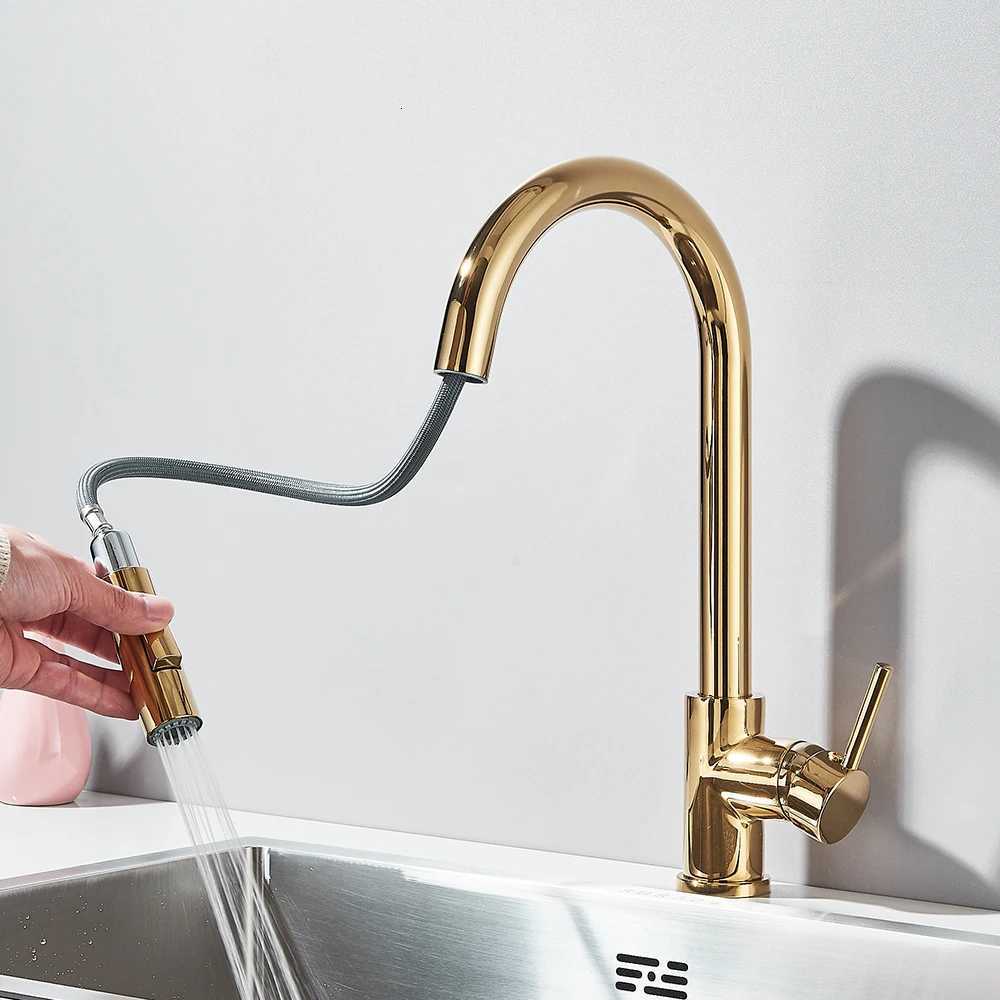 Pl Out Kitchen Faucet 2-Ways Stream/Shower Sprayer Deck Mounted Hot and Cold Water Mixers Single Handle Taps Y251104