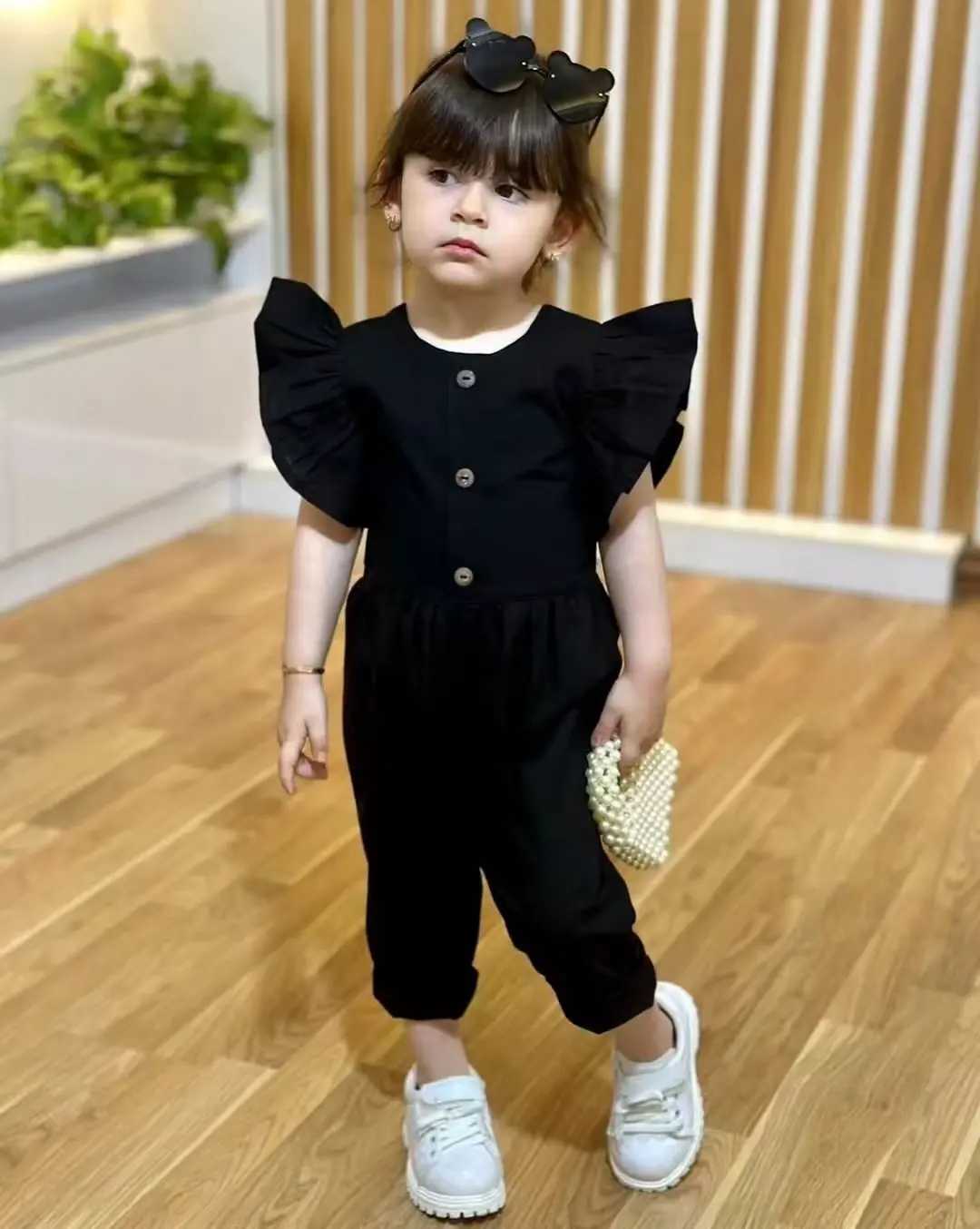 Summer Kid Girls Jumpsuit With Ruffle Sleeves For Outdoor Children Clothes Girls Outfits For 2 3 4 5 6 7 8 Years Old J250403