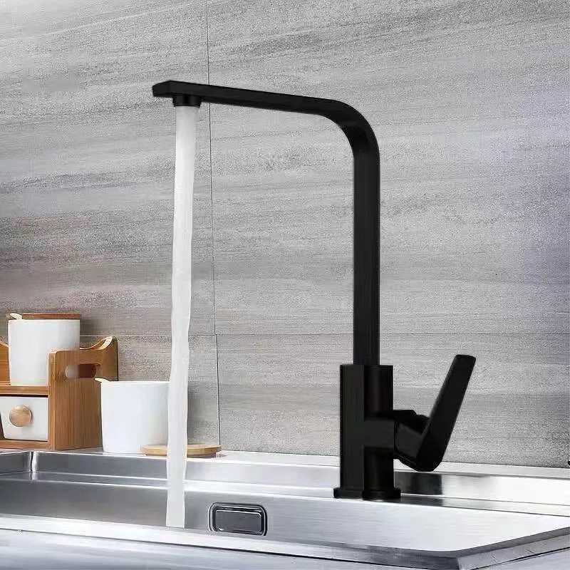 Black/Silver 360 Rotation Copper Alloy Kitchen Sink Hot Cold Taps Kitchen Faucet Deck Mounted Mixer Tap Y251104
