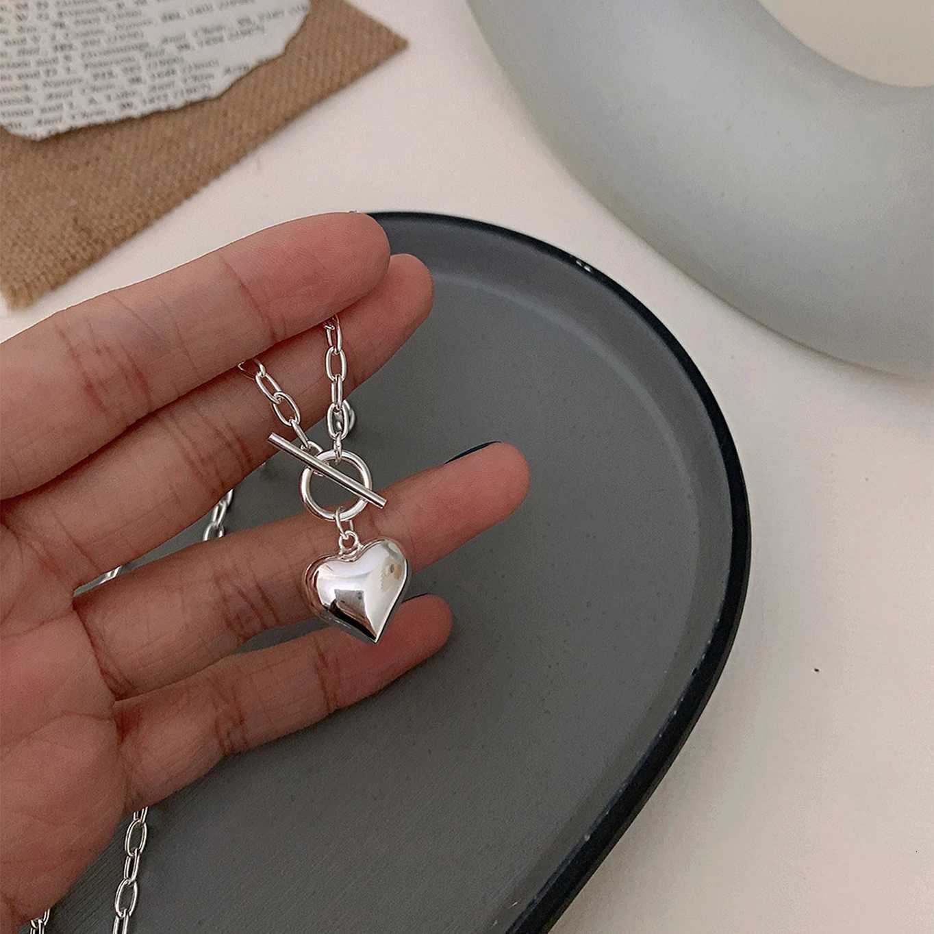 925 Sterling Silver Necklace Heart Pendant OT Clasp Chain Geometric Punk for Women Girl Jewelry Gift Dropshipping WholesaleXJ251104