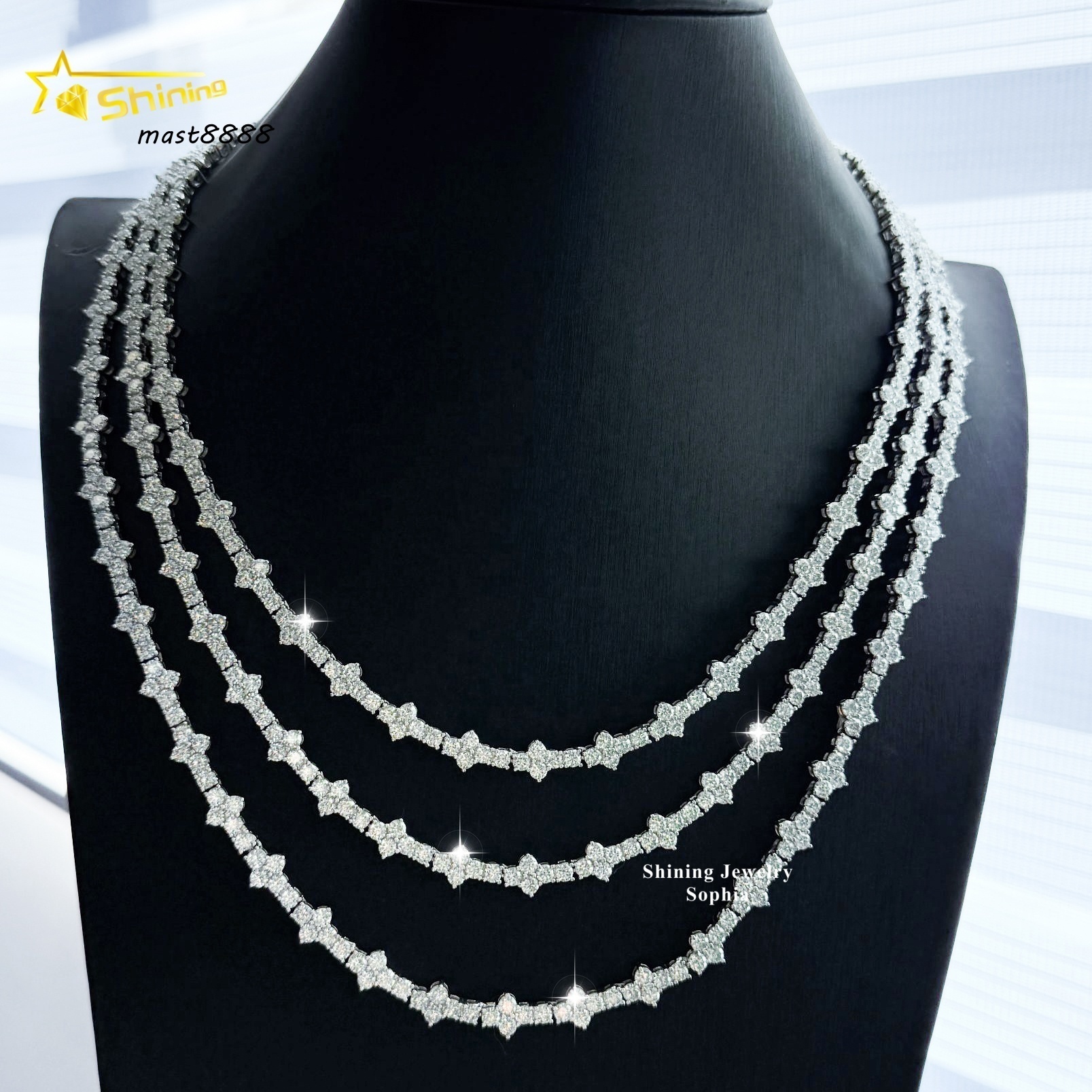 Hot Selling Hip Hop Moissanite Chokers Necklace S925 Silver Gold Plated 3mm VVS Moissanite Cross Tennis Chain