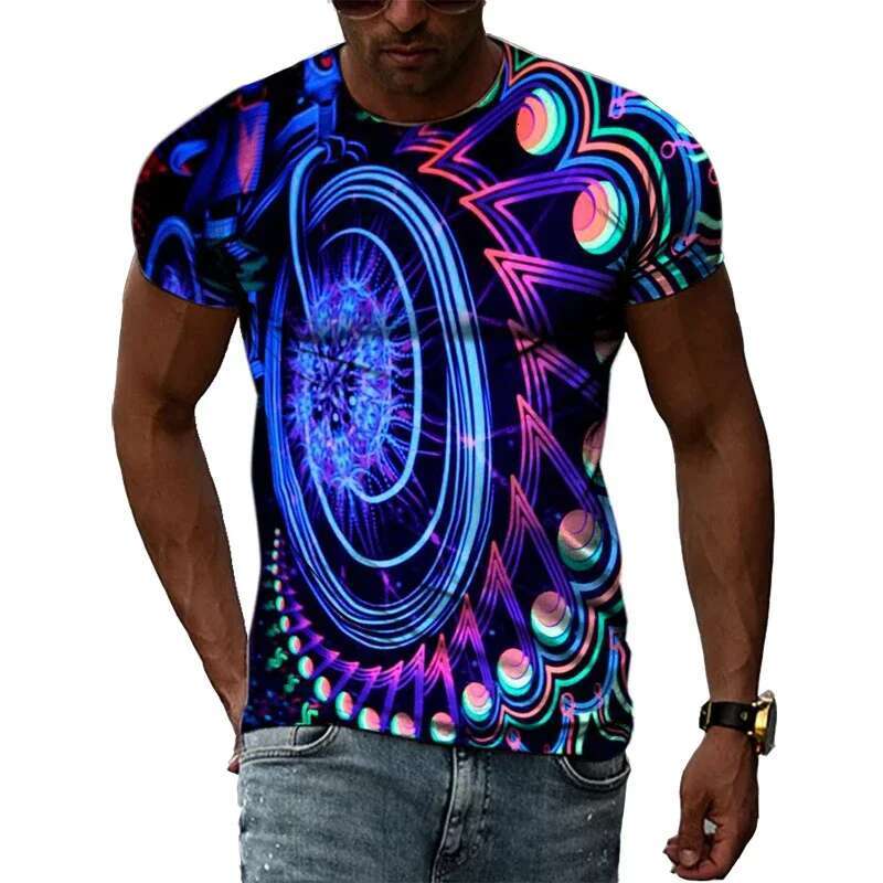 Men's abstract color 3D printed T-shirt, personalized casual shirt, street style, hip-hop, Haruku, short sleeved