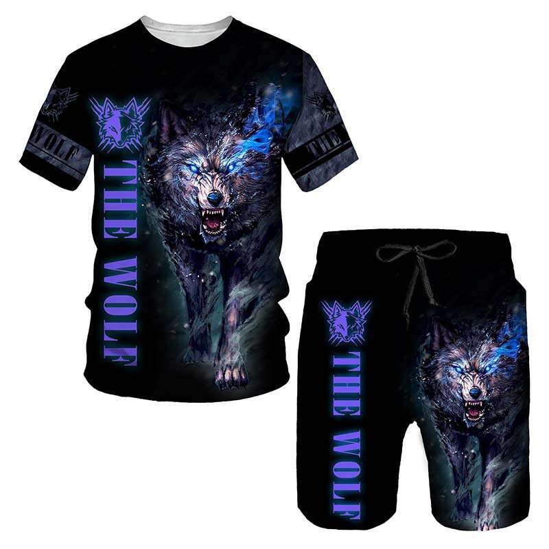 New European and American set with 3D digital printed animal images, short sleeved shorts, men's beach sports pants, 2025 new casual versatile fa