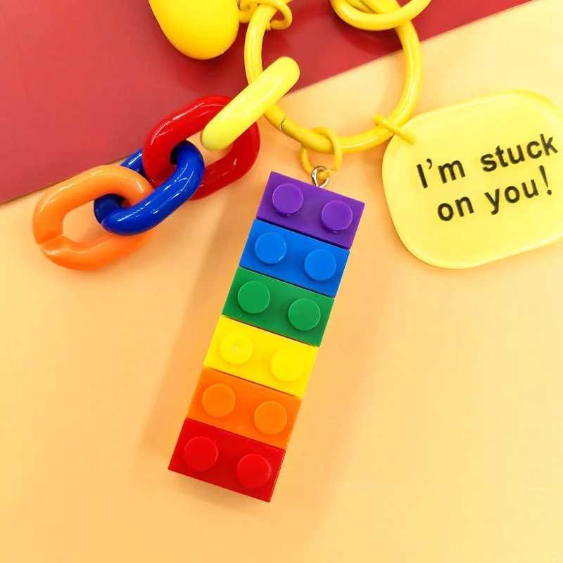 Cute Rainbow Building Block Toy Brick Heart Resin Charms Pendant for Earring Keychain Decoration Fashion Jewelry AccessoriesW251103