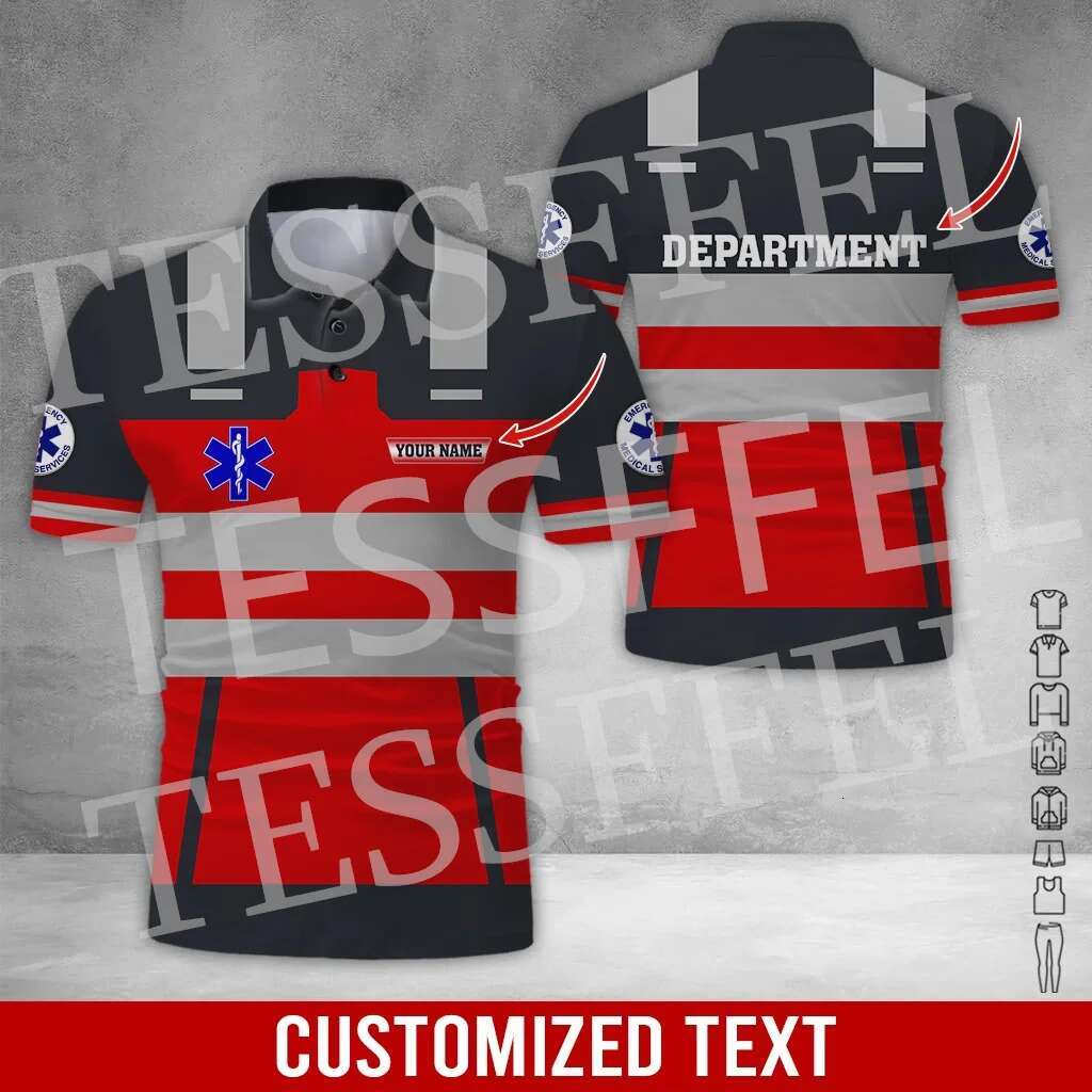 Custom Name Cosplay EMS EMT Medical Paramedic Nurse Worker Retro 3DPrint Summer Polo Shirts Haruku Casual Short Sleeves A2