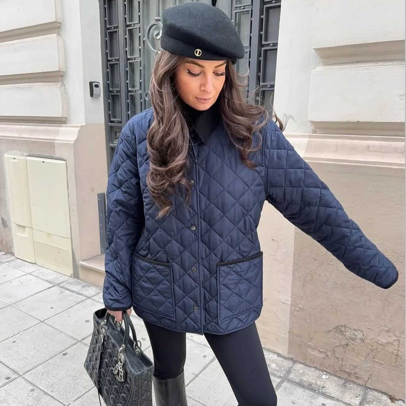 womens clothing 2025 new collar contrast color lapel long sleeve straight cotton jacket coat retro loose versatile J251104