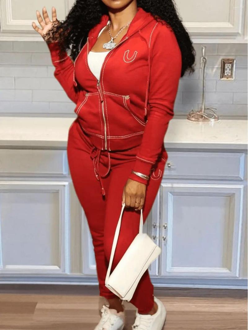 Women's Tracksuits Designer Letter Pocket Printing Pullover Red Sweatshirt Sweater 2 Piece Sports Suit