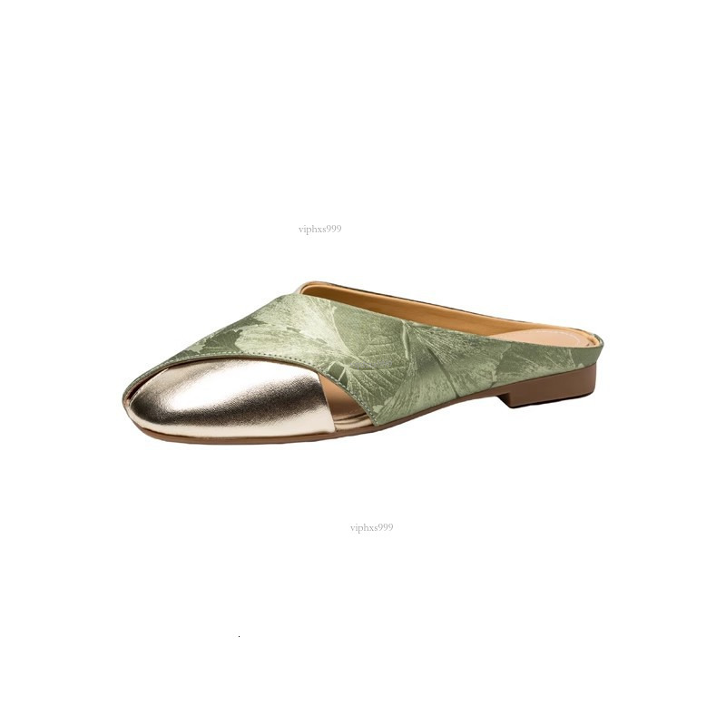 New Designer Sandals With Free Semi Dragged Women's Summer Soft Leather National Style Printed Color Blocked Square Head Hollow Flat Bottom Lazy 