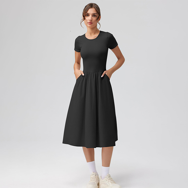 2025 New Summer Womens Fashion Casual Commuter Round Neck Short Sleeve Long Dress Launched