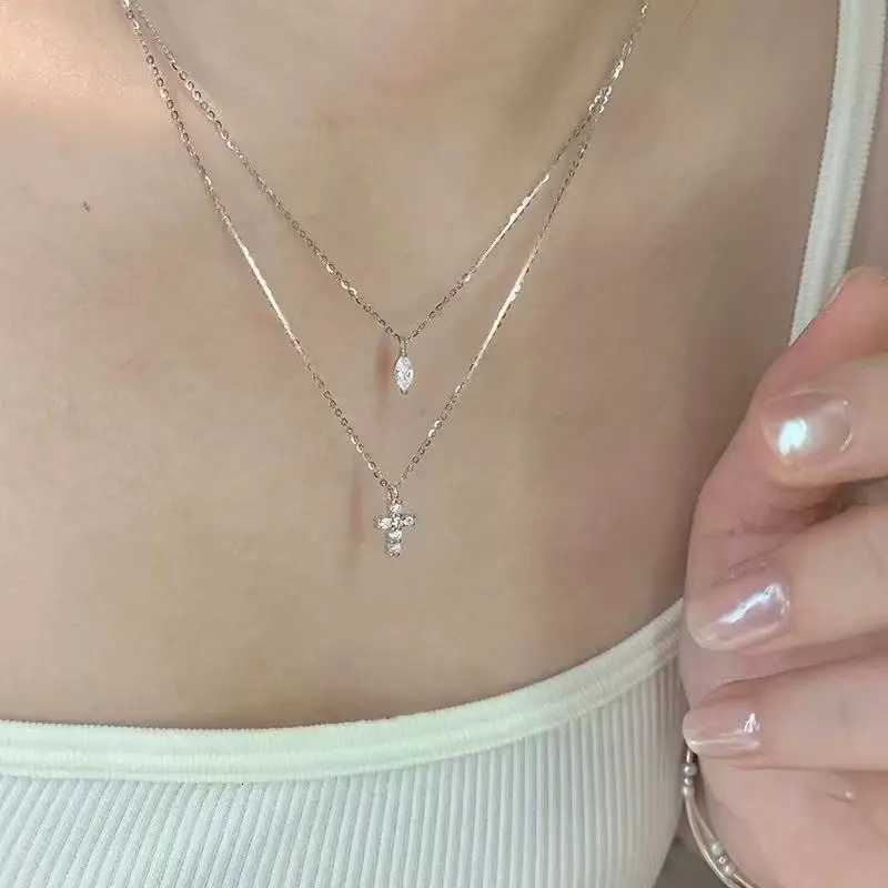 New Fashionable Unique Design Elegant and Exquisite Cross Double Pendant Necklace For Women High-end Jewelry Birthday Party GiftXJ251104