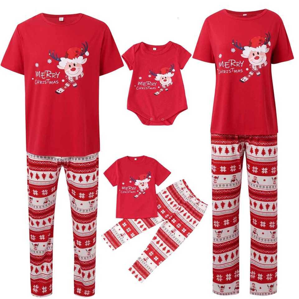 Cotton Letter Santa Claus Print Short Sleeve T-shirtPlaid Pants Christmas Whole Family Matching Pajama Sets Sibling Couples Pjs Y251104