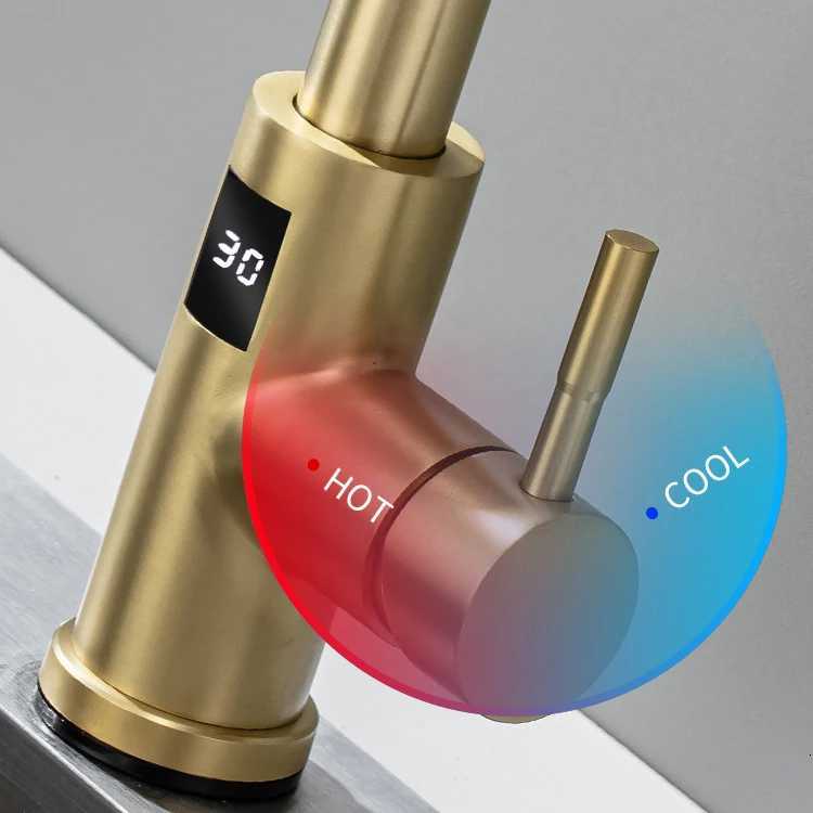 Bed Gold Digital Kitchen Faucet Shenducs 304 Stainless Steel Hot Cold Kitchen Sink Mixer Tap Sensor Touch on Kitchen Faucet Y251104