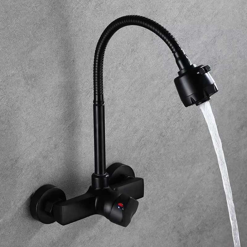 Chre/black wall-mounted swivel two-way spout water stream sprayer hot and cold water ible hose kitchen mixer tap Y251104
