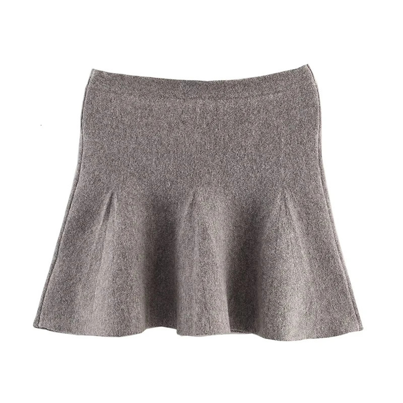 YENKYE Elegant Gray Knit Mini Skirt For Women Elastic Waist A-line Autumn Winter Skirts 251104