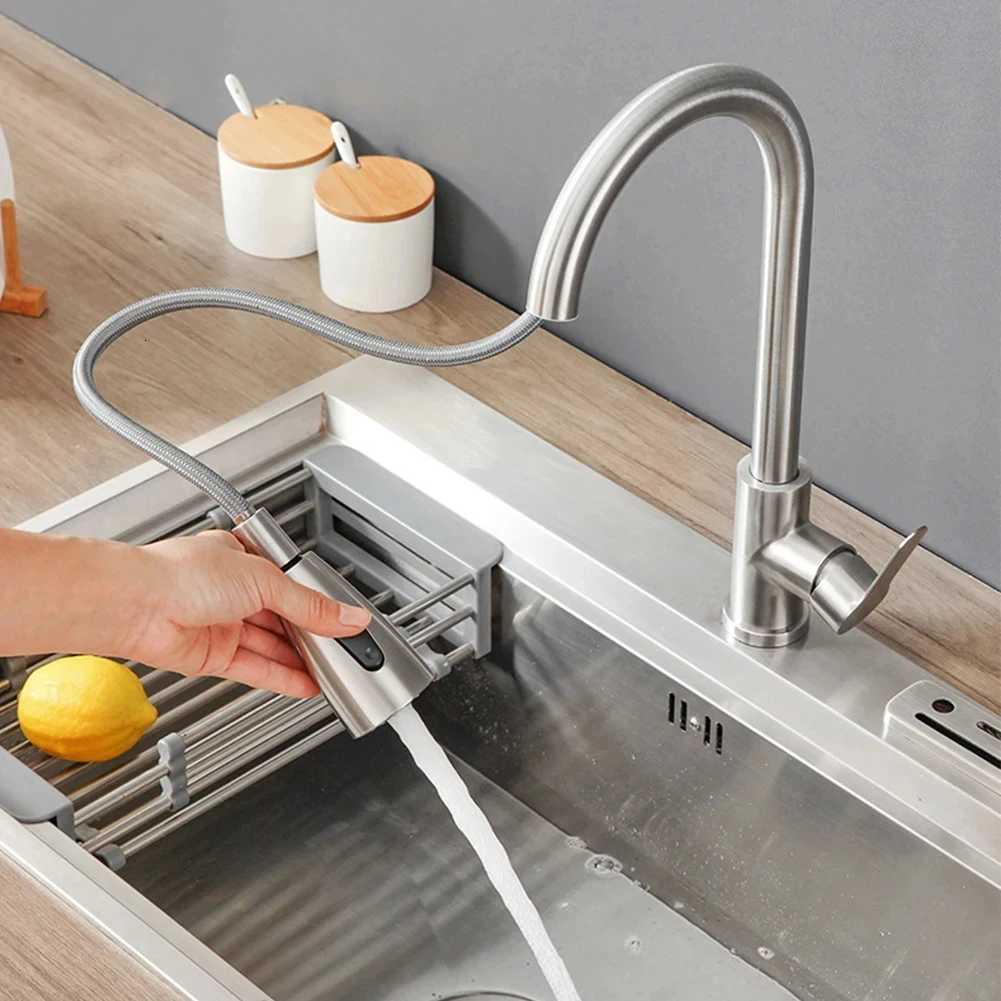 NEW 304 stainless steel pl-out autatic rebound dual-mode water outlet wash basin kitchen hand washing faucet Hot Cold Taps Y251104