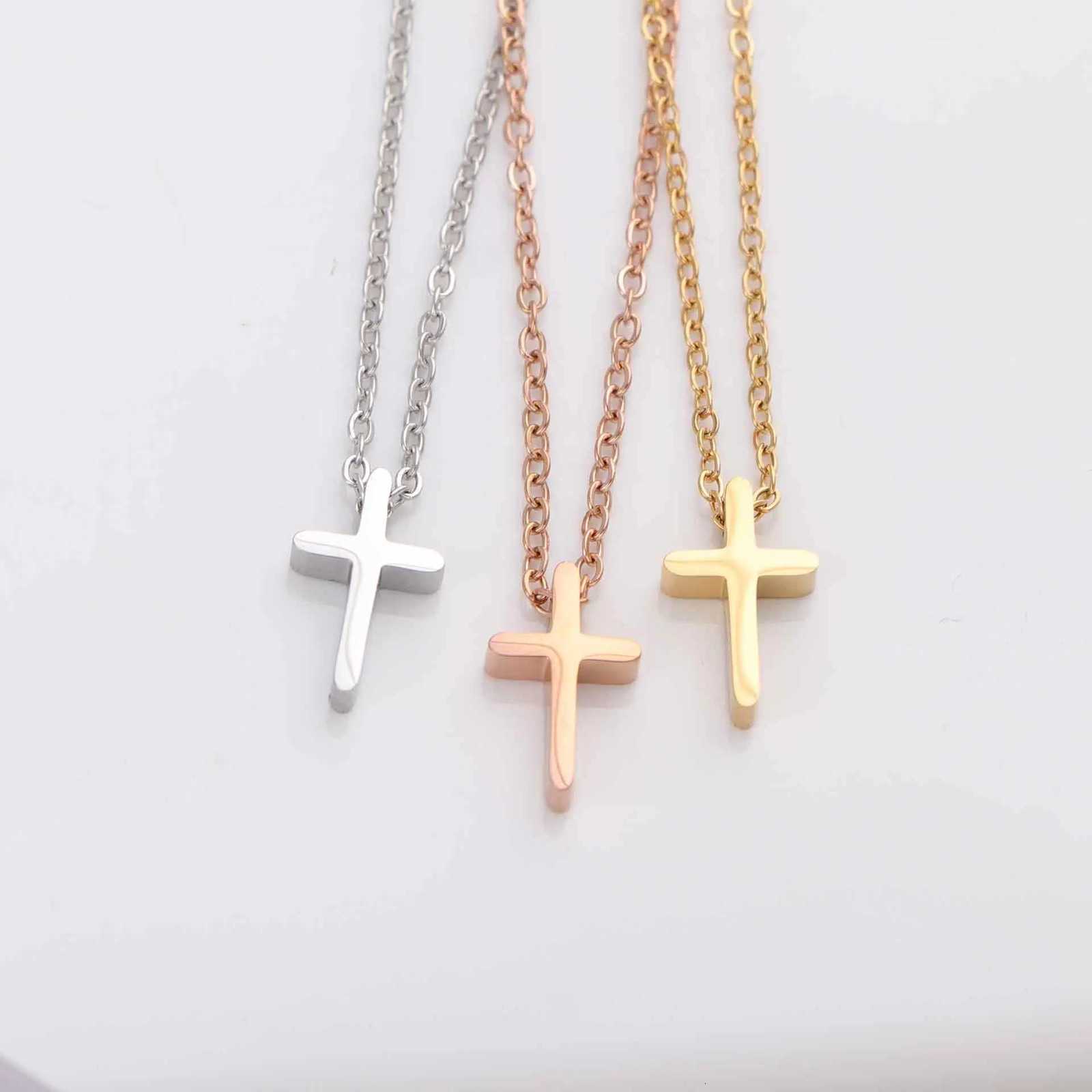 Mirror Polished Stainless Steel Cross Necklace Mini Small Cross Pendants Girls Gift Women Christian Necklaces Cross Bead CharmsXJ251104