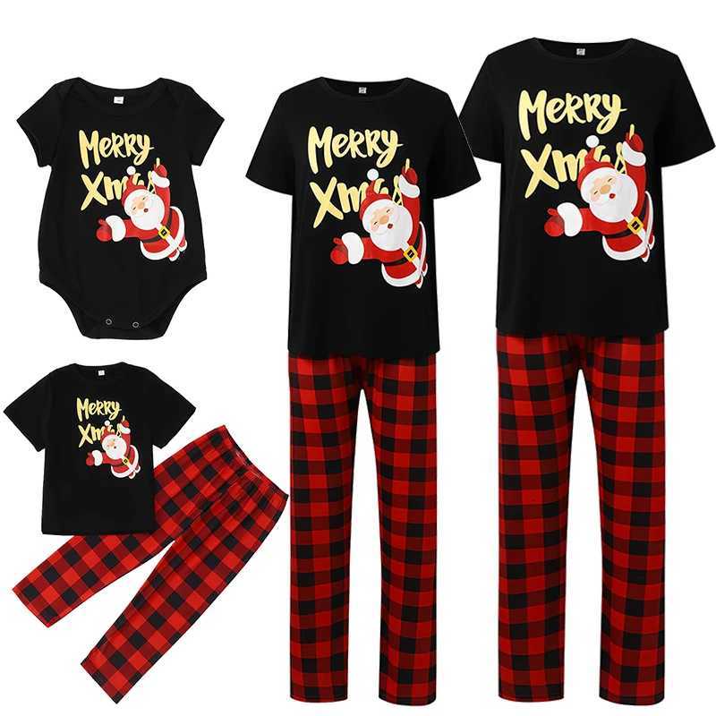 Cotton Letter Santa Claus Print Short Sleeve T-shirtPlaid Pants Christmas Whole Family Matching Pajama Sets Sibling Couples Pjs Y251104
