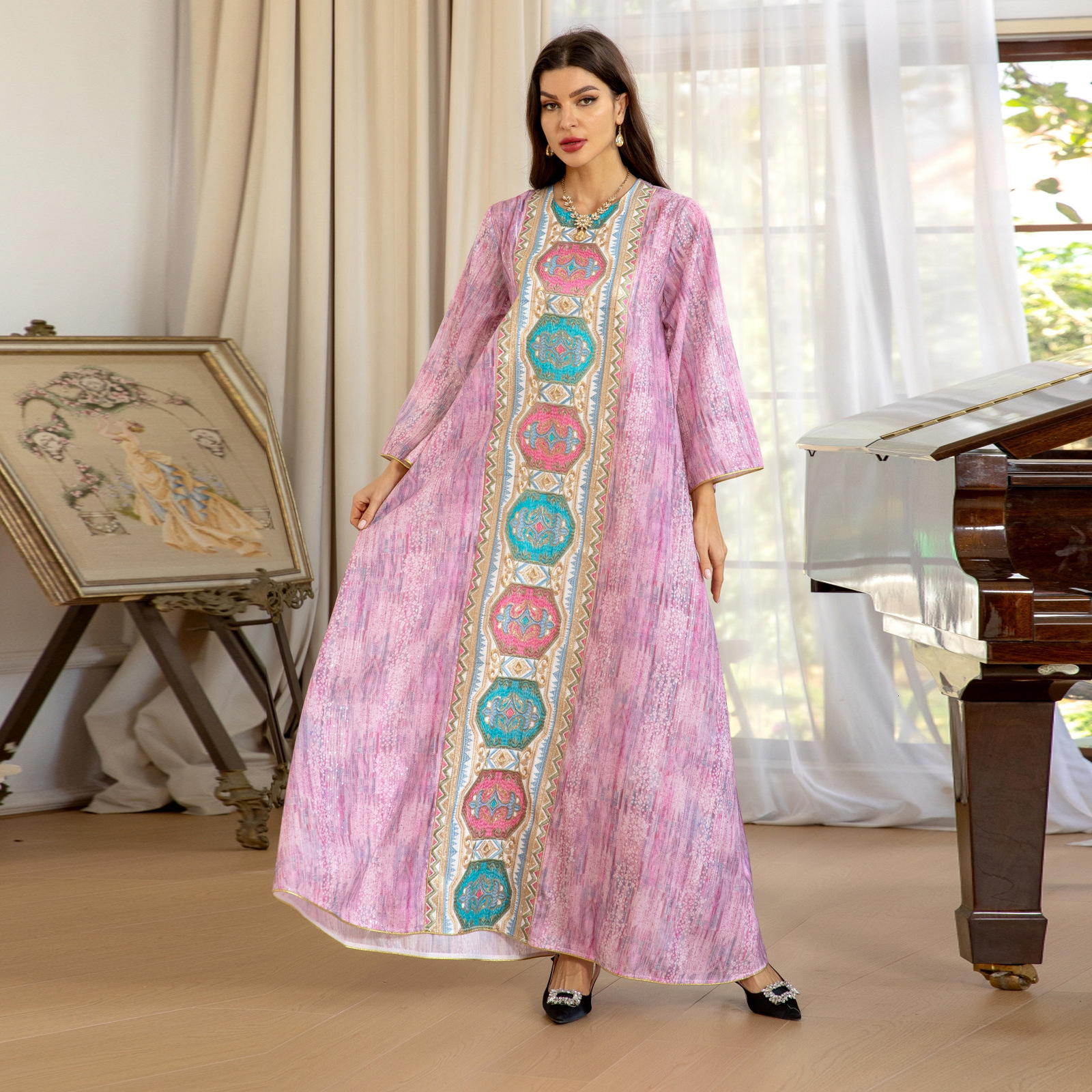 Plus Size VONDA Party Maxi Dress Women Bohemain Long Puff Sleeve Casual Printed Vintage Sundress Loose Fashion Party Robe 240827