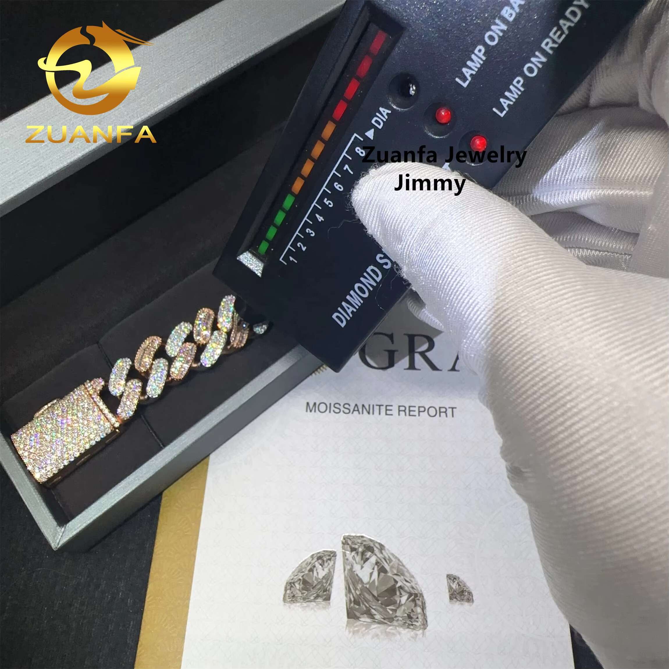 Pass Diamond Tester Hip Hop 925 Silver Two Tone Color Rapper Jewelry Popular VVS1 Moissanite Diamond Cuban Link Bracelet Men