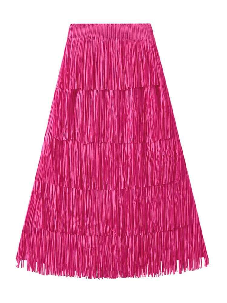 Pleated Tassel Long Skirts For Women High Waist Solid Color Ing Elegant Party Clothing 2025 Summer Autumn