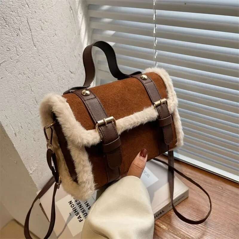 Winter Women Crossbody/shoulder 2025 New Lamb Plush Veet Bag Lady Small Square Handbag French Korea Style