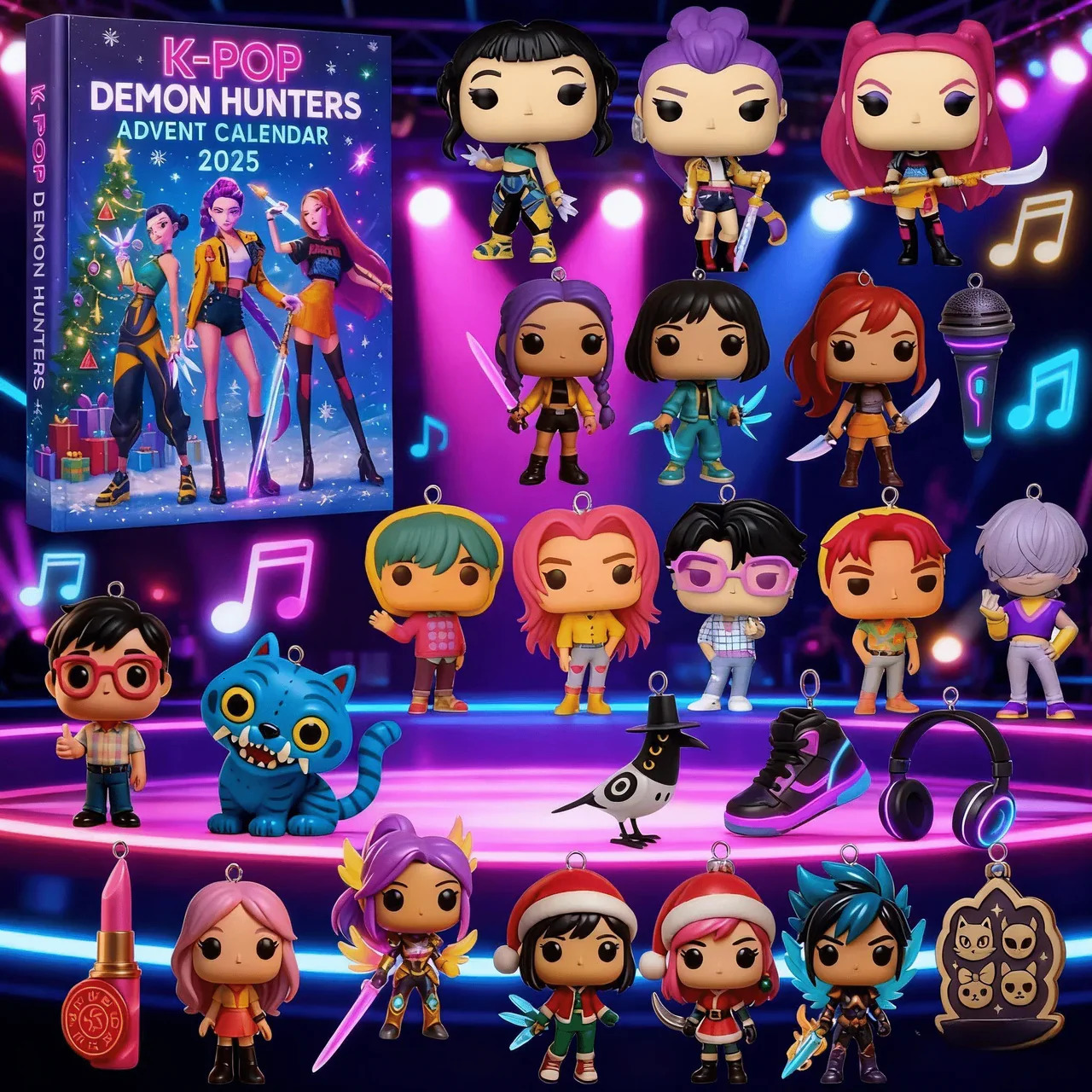 Kpop Demon Hunters Advent Calendar 24 Days Countdown with 24pcs 3D Keychain HUNTRX Rumi Zoey Mira Collectible Gift Set 251103