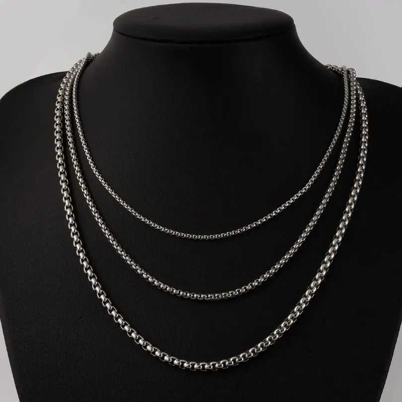 Width 2/25/3/4mm Silver Color Stainless Steel Box Chain Necklaces For Women Men Accessories 45/50/60/70/90cm Necklaces JewelryXJ251104