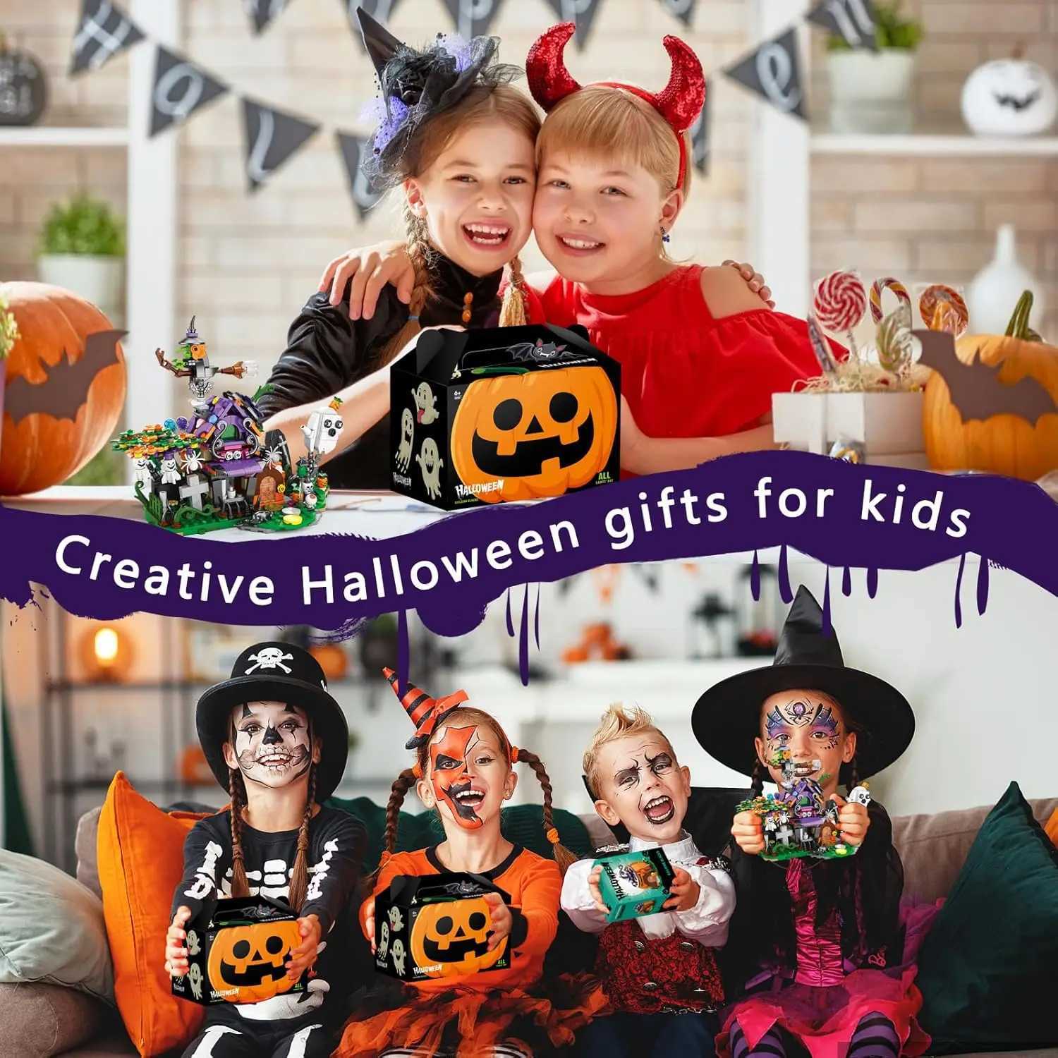 6 in1 Halloween Prank Haunted House Building Block Set Small Particle Assembly Model Puzzle Toy Holiday Gift C251104