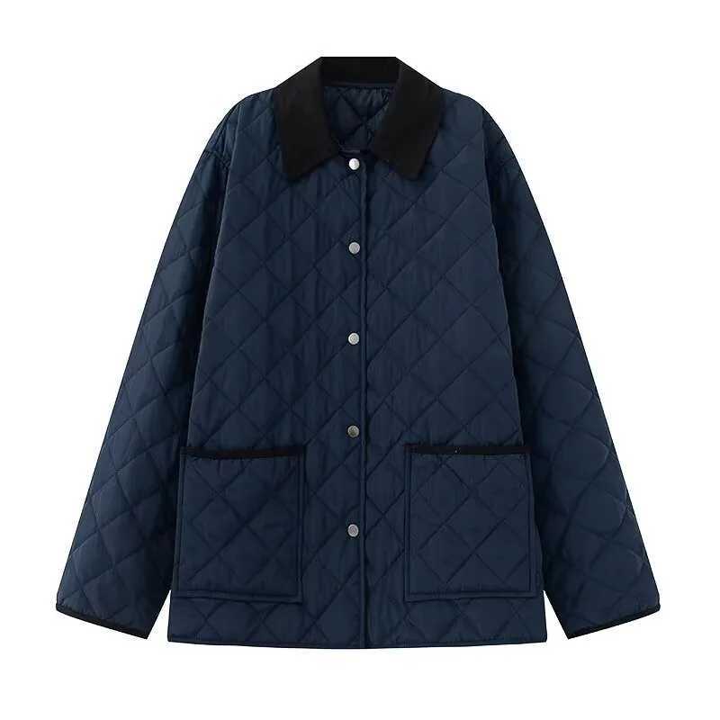 womens clothing 2025 new collar contrast color lapel long sleeve straight cotton jacket coat retro loose versatile J251104