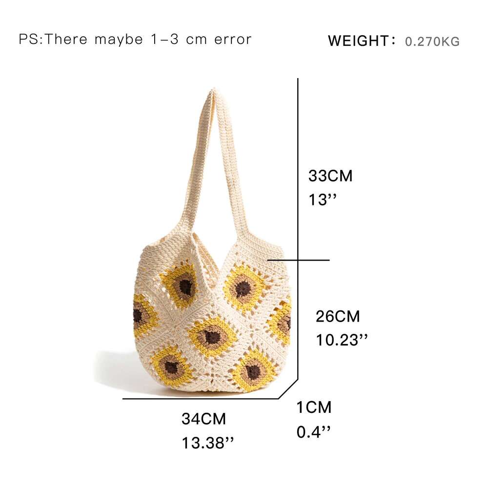 MABULA Handmade Suower Crochet Cotton Handbag Beach Tote Bag Aesthetic Knit Mesh Vacation Cute Gifts Hollow Shoulder Purse