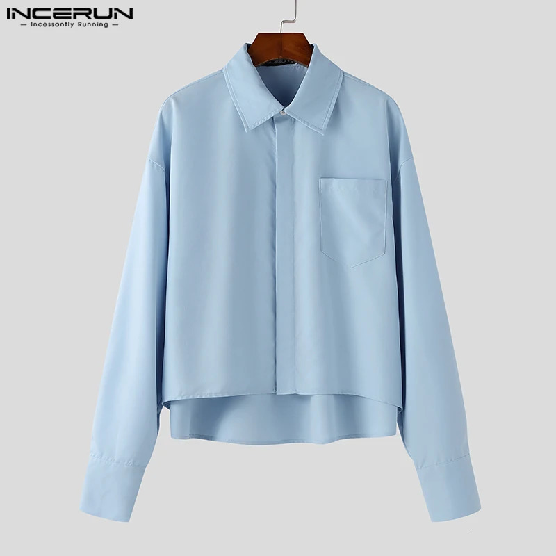 INCERUN Tops Korean Fashion Mens Solid Simple Shirt Summer Casual Street Mens Long Sleeve Shirt 250403