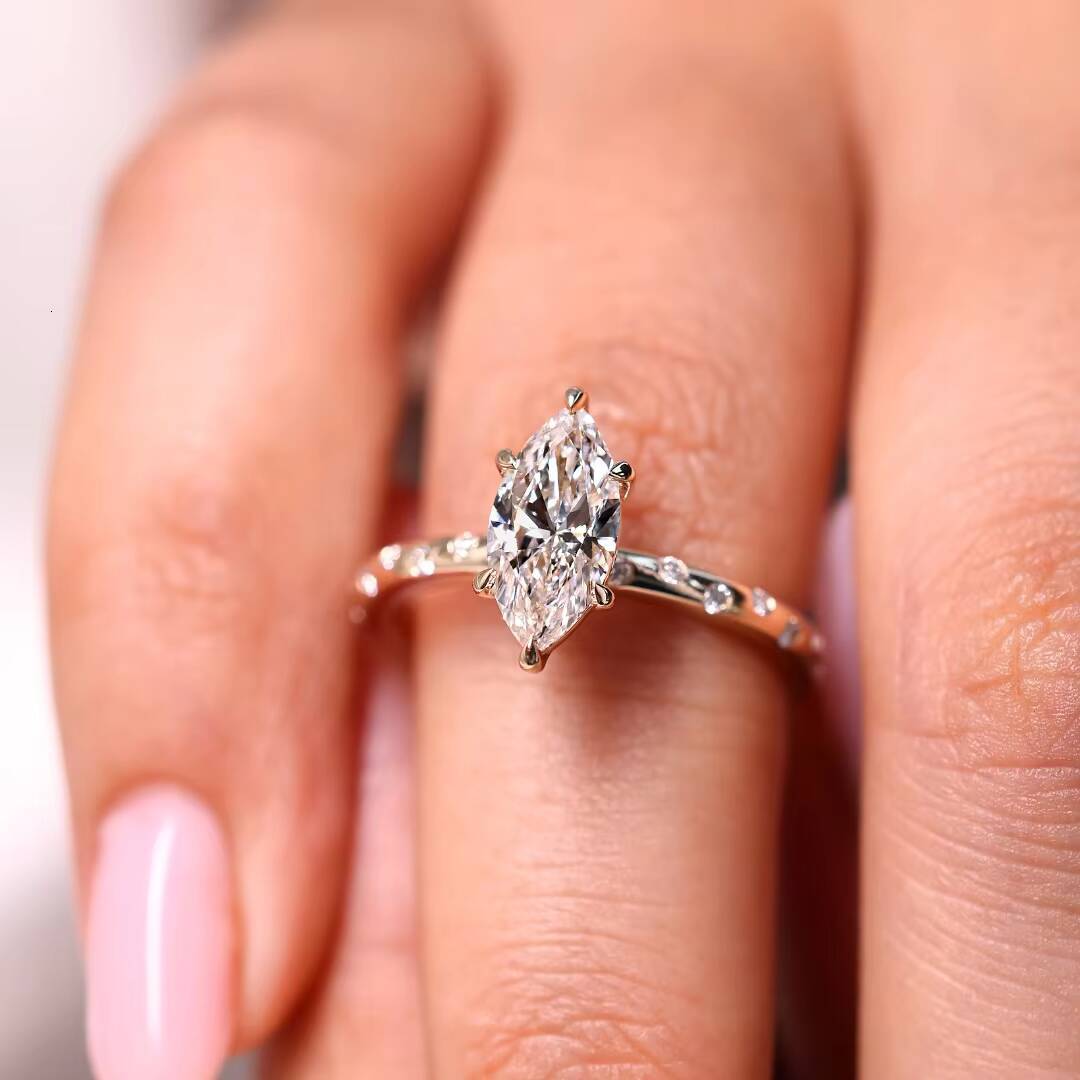 Luxurious 14K 18K Solid Gold Marquise Cut 2CT Diamond Ring Women 6 Prong Moissanite Engagement Band - view 6