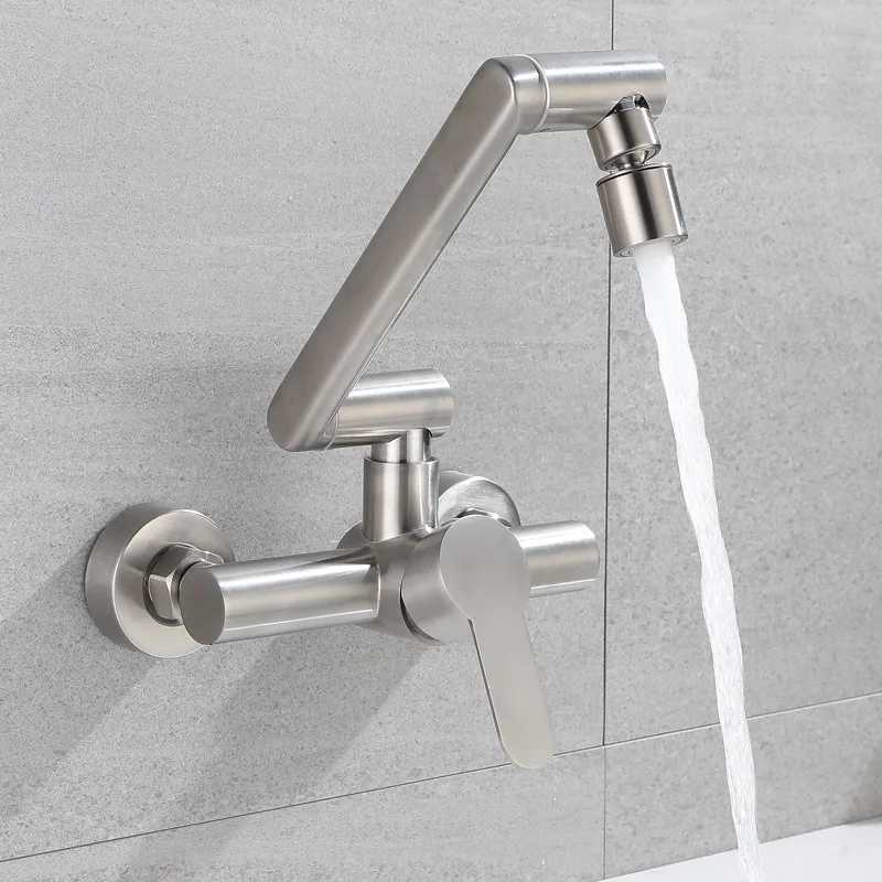 Wall Mount Faucet with Sprayer 76-84 Inch Center Cmercial Kitchen Sink Faucet Stainless Steel Mixer Tap Laundry Sprayer Y251104