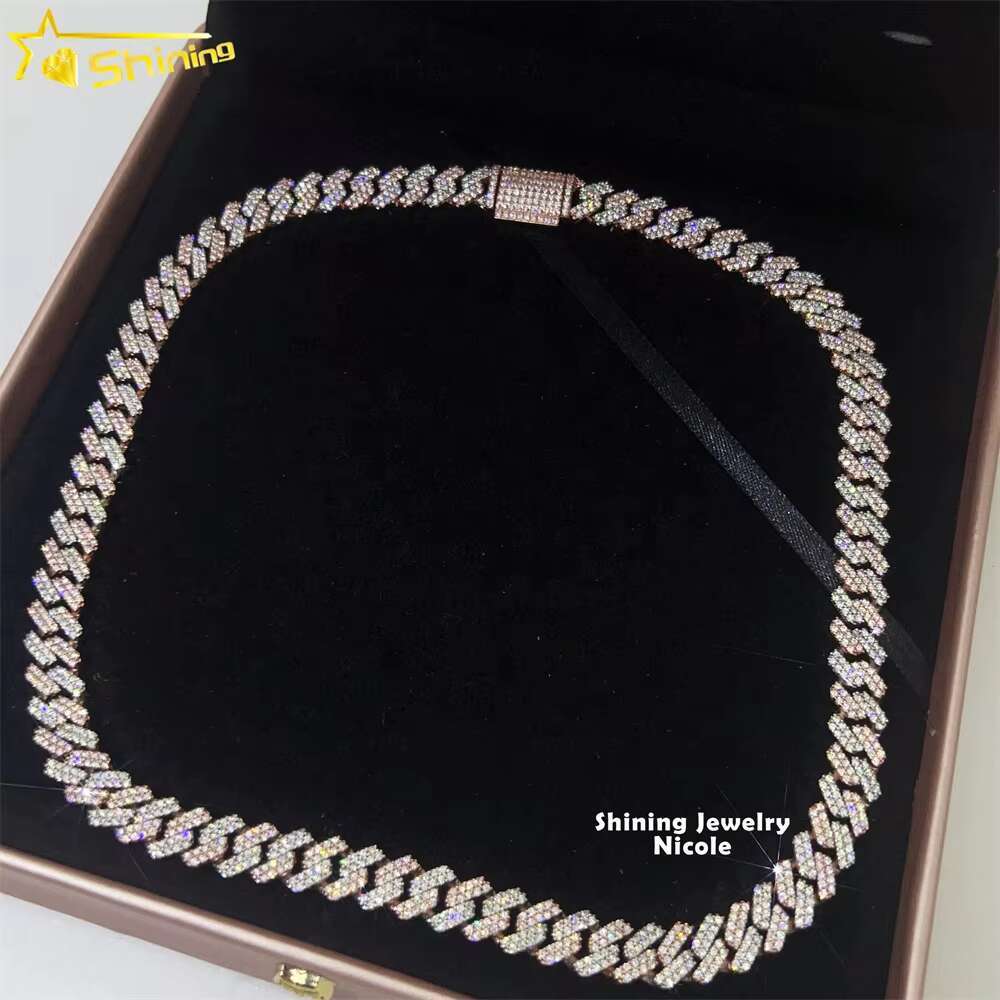 Two Tone Color Rose Gold White Gold 10mm Custom Hip Hop Silver Moissanite Miami Iced Out Cuban Link Chain