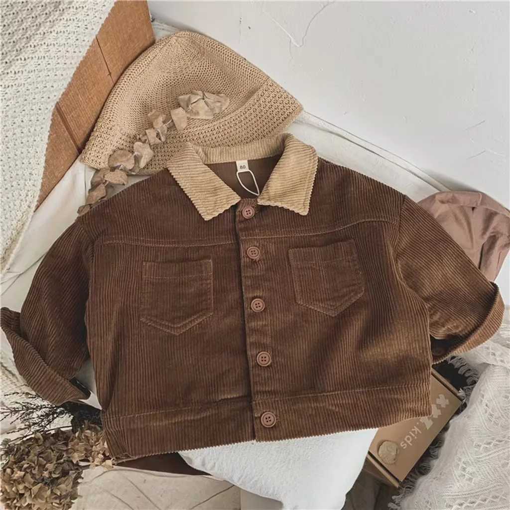 WT22435 RETRO Korean Style BloCK Corduroy Collar JaCKet Unisex baby Loose Coat Autumn Top Simple Vintage Design J251103
