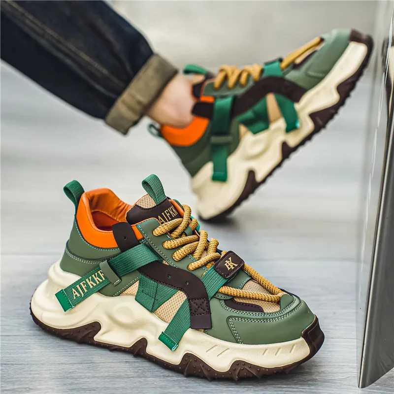 Trend Green Mens Thick soled Casual Sneakers Designer Advanced Sneakers Mens Fashion Platform Shoes Breathable Short and Fat Sneakers Z250403