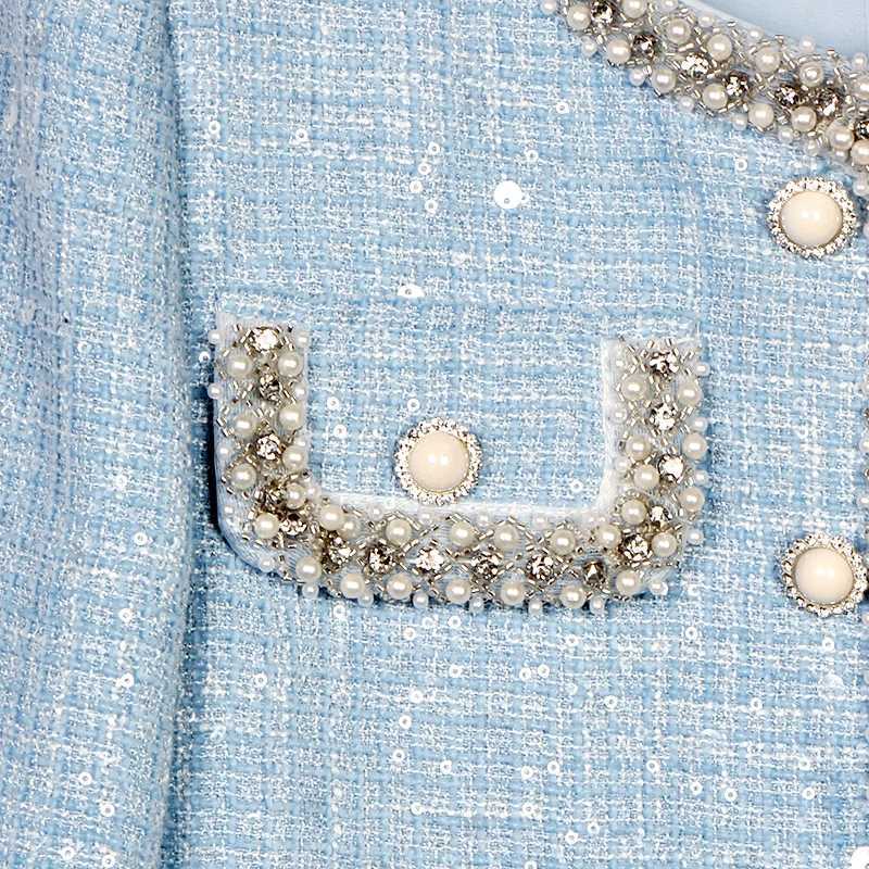 New fashion Glacier Blue woven wool heavy industry nail bead sequins celebrity temperament small fragrance style jacket J251103
