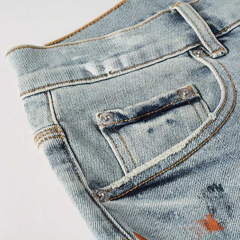 Irregular Color Inkjet Mens Denim Shorts Summer High Strt Stretch Straight Pants American Unisex Strtwear X250403