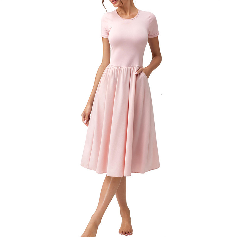 2025 New Summer Womens Fashion Casual Commuter Round Neck Short Sleeve Long Dress Launched