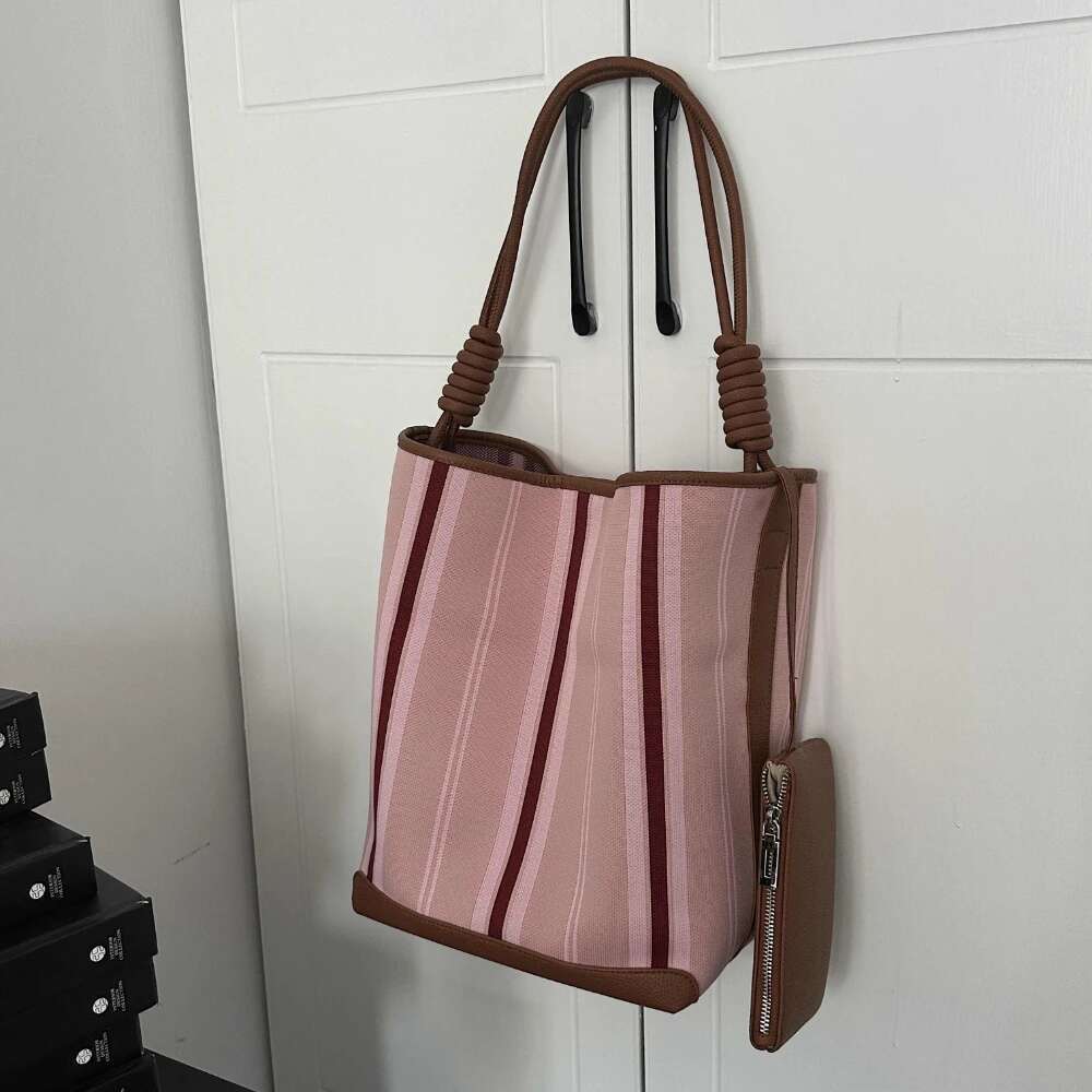 2025 Spring New Color Contrast Women Cotton Fabric Oversize Bags Minimalism Lady Daily Purse Big Tote